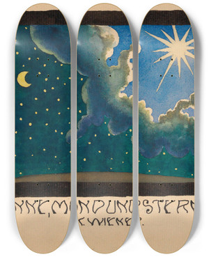 Triptych art skateboard deck of Karl Wiener Sonne Mond Und Sterne by Karl Wiener (1901-1949)