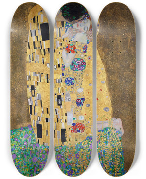 Triptych art skateboard deck of Gustav Klimt The Kiss Lovers by Gustav Klimt (1862-1918)