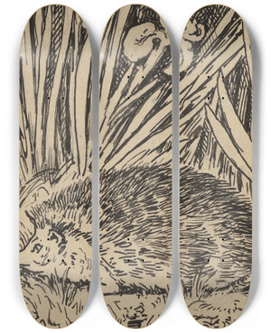 Triptych art skateboard deck of Hans Thoma Igel by Hans Thoma (1839-1924)