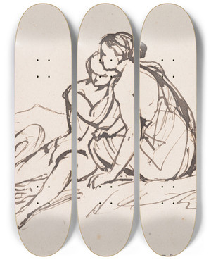 Triptych art skateboard deck of Nicaise De Keyser Seated Man And Woman by Nicaise De Keyser (1813-1887)