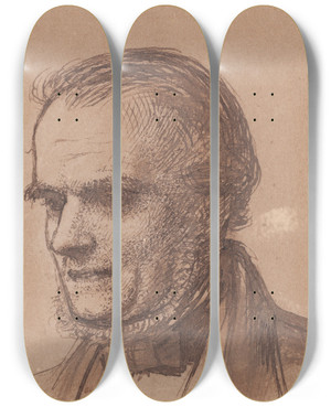 Triptych art skateboard deck of William Holman Hunt The Artists Father William Hunt by William Holman Hunt (1827-1910)