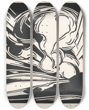 Triptych art skateboard deck of Henri Jonas Wolken En Zonnestralen Boven Een Landschap by Henri Jonas (1878-1944)