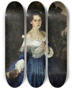 Triptych art skateboard deck of Konstantin Andreevich Somov Lady In Blue Portrait Of Yem Martynova by Konstantin Andreevich Somov (1869-1939)