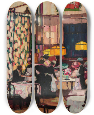 Triptych art skateboard deck of Josse Goossens In Der Teestube by Josse Goossens (1876-1929)