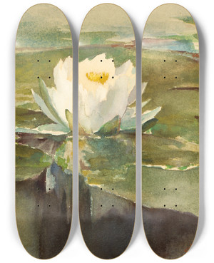 Triptych art skateboard deck of John La Farge Water Lily In Sunlight by John La Farge (1835-1910)