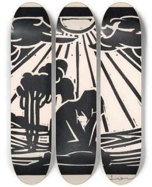 Triptych art skateboard deck of Henri Jonas Geknielde Figuur In Een Landschap Met Bomen by Henri Jonas (1878-1944)