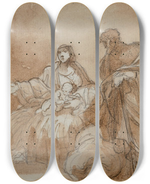 Triptych art skateboard deck of Domenico Corvi The Holy Family by Domenico Corvi (1721-1803)