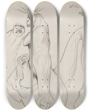 Triptych art skateboard deck of Stanisaw Ignacy Witkiewicz Symbolic Composition With Three Figures by Stanislaw Ignacy Witkiewicz (1885-1939)