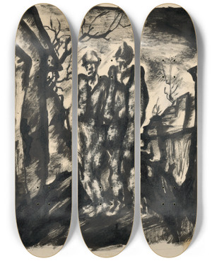 Triptych art skateboard deck of Kontantn Bauer Dvaja Tulci_1 by Konstantin Bauer (1893-1928)