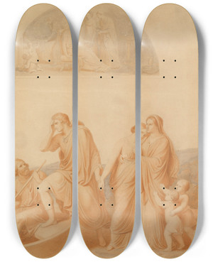 Triptych art skateboard deck of Johannes Riepenhausen The Farewell by Johannes Riepenhausen (1788-1860)