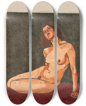 Triptych art skateboard deck of Carl Anton Reichel Weibliche Aktstudie_2 by Carl Anton Reichel (1874-1944)