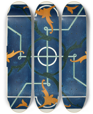 Triptych art skateboard deck of Afghan Boundary Commission 18 Plates Of Ornamental Tiles From The Afghan Boundary Commission Pl 05 by Afghan Boundary Commission (1884-1888)