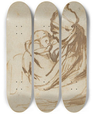 Triptych art skateboard deck of Follower Of Rembrandt Van Rijn Mother And Child by Follower of Rembrandt van Rijn (1606-1669)