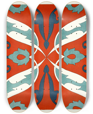 Triptych art skateboard deck of Afghan Boundary Commission 18 Plates Of Ornamental Tiles From The Afghan Boundary Commission Pl 07 by Afghan Boundary Commission (1884-1888)