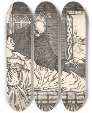 Triptych art skateboard deck of William Strang Death And The Woman by William Strang (1859-1921)