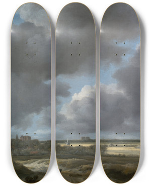 Triptych art skateboard deck of Jacob Van Ruisdael View Of Alkmaar by Jacob Van Ruisdael (1628-1682)