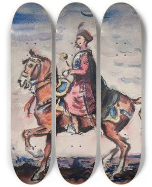 Triptych art skateboard deck of Ivan Ivanec Hetman Na Koniu Bohdan Zenobi Chmielnicki 1595 1657 by Ivan Ivanec (1893-1946)
