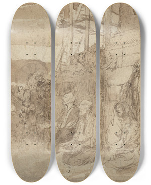Triptych art skateboard deck of Alphonse Legros English Beggars by Alphonse Legros (1837-1911)