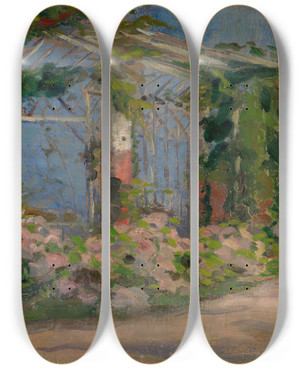 Triptych art skateboard deck of Udovt Pitthordt Motif From Garden by udovt Pitthordt (1860-1946) Triptych art skateboard deck of Udovt Pitthordt Motif From Garden by udovt Pitthordt (1860-1946)