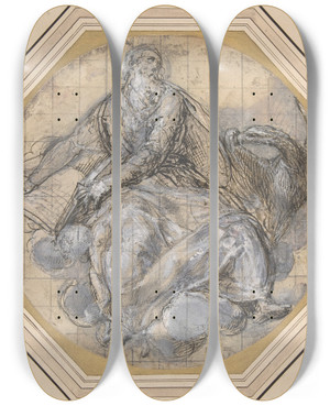Triptych art skateboard deck of Giovanni De Vecchi Saint John The Evangelist by Giovanni de' Vecchi (1536-1615)
