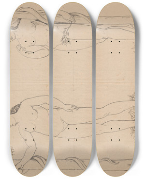 Triptych art skateboard deck of David Humbert De Superville Eva Met De Slang by David Humbert De Superville (1770-1849)