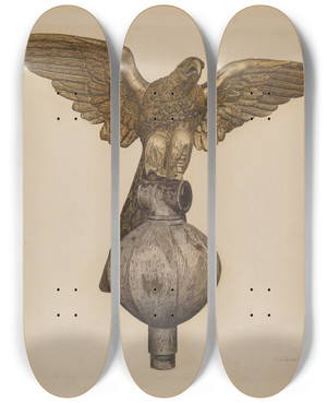 Triptych art skateboard deck of Clarence W Dawson Golden Eagle by Clarence W Dawson