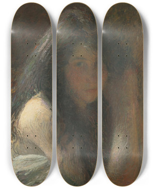 Triptych art skateboard deck of Henri Martin Jeune Femme Se Coiffant Huile Sur Toile by Henri Martin (1860-1943)