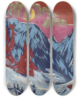 Triptych art skateboard deck of Ernst Ludwig Kirchner Lngmatte Bei Monduntergang_1 by Ernst Ludwig Kirchner (1880-1938)