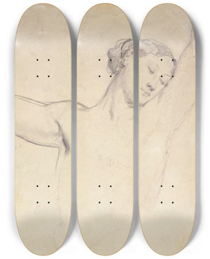Triptych art skateboard deck of Thodore Chassriau Kvindelig Model Halvfigur Med Hvede Arme by Theodore Chasseriau (1819-1856)