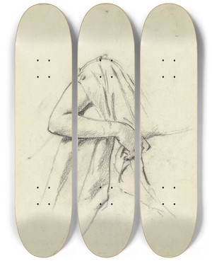 Triptych art skateboard deck of Otto Scholderer Gewand Und Rechter Arm Der Sitzenden Aus Der Vorbereitung Zum Kostmball_1 by Otto Scholderer (1834-1902)