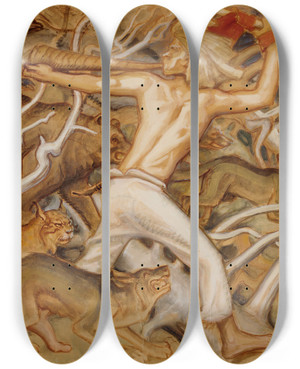 Triptych art skateboard deck of Akseli Gallenkallela Kullervo Herding His Wild Flocks by Akseli Gallen Kallela (1865-1931)