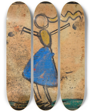 Triptych art skateboard deck of Egon Schiele Tnzerin Mit Blauem Rock by Egon Schiele (1890-1918)