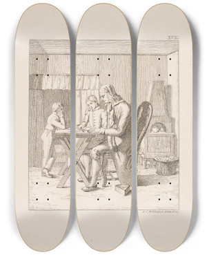 Triptych art skateboard deck of Christian Andreas Schleisner Lrer Og To Drenge by Christian Andreas Schleisner (1810-1882)