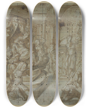 Triptych art skateboard deck of Carlo Portelli The Martyrdom Of St Catherine Of Alexandria by Carlo Portelli (1510-1574)