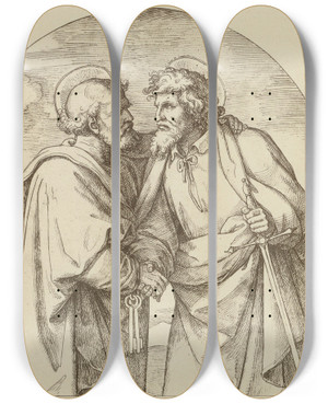 Triptych art skateboard deck of Eduard Von Steinle Abschied Der Apostel Petrus Und Paulus by Eduard Von Steinle (1810-1886)