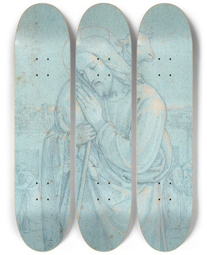 Triptych art skateboard deck of Joseph Von Fhrich The Good Shepherd by Joseph Von Fuhrich (1800-1876)
