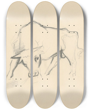 Triptych art skateboard deck of Mikul Galanda Young Bull by Mikulas Galanda (1895-1938)