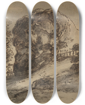 Triptych art skateboard deck of John Hoppner Study Of A Massive Rock by John Hoppner (1758-1810)