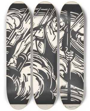 Triptych art skateboard deck of Henri Jonas Personificatie Van Het Onweer Boven Een Landschap by Henri Jonas (1878-1944)