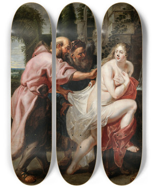 Triptych art skateboard deck of Peter Paul Rubens Susanna And The Elders_1 by Peter Paul Rubens (1577-1640)