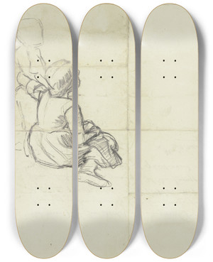Triptych art skateboard deck of Jakob Becker Study Of A Child_2 by Jakob Becker (1810-1872)