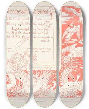 Triptych art skateboard deck of Walter Crane The Geese And The Cranes by Walter Crane (1845-1915) Triptych art skateboard deck of Walter Crane The Geese And The Cranes by Walter Crane (1845-1915)