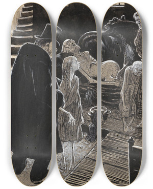 Triptych art skateboard deck of Thomas Theodor Heine Durchs Dunkelste Deutschland by Thomas Theodor Heine (1867-1867)