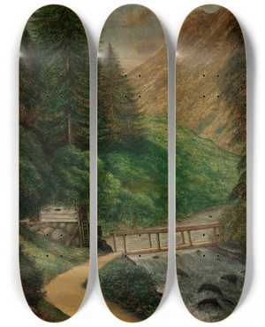 Triptych art skateboard deck of Cyprian Lachnicki Mill In Ansee by Cyprian Lachnicki (1824-1906)