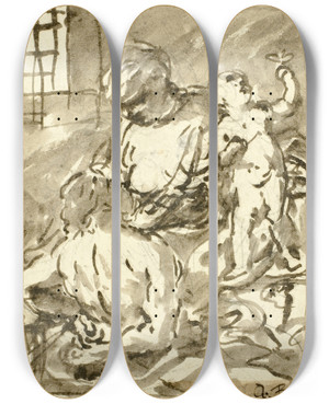 Triptych art skateboard deck of Abraham Bloemaert Caritas Romana by Abraham Bloemaert (1564-1651)