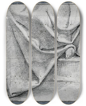 Triptych art skateboard deck of David Humbert De Superville Draperie Op Het Onderlichaam Ve Zittende Figuur by David Humbert De Superville (1770-1849)