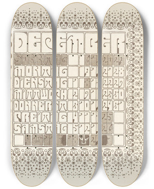 Triptych art skateboard deck of Alfred Roller Dezember by Alfred Roller (1864-1935)