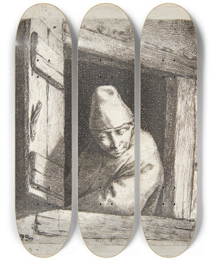 Triptych art skateboard deck of Cornelis Pietersz Bega Bonde Der Ser Ud Af Et Vindue by Cornelis Pietersz Bega (1631-1664) Triptych art skateboard deck of Cornelis Pietersz Bega Bonde Der Ser Ud Af Et Vindue by Cornelis Pietersz Bega (1631-1664)