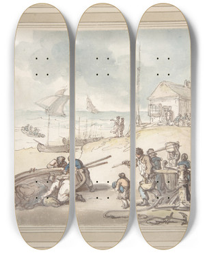 Triptych art skateboard deck of Thomas Rowlandson Figures By The Seashore by Thomas Rowlandson (1756-1827) Triptych art skateboard deck of Thomas Rowlandson Figures By The Seashore by Thomas Rowlandson (1756-1827)
