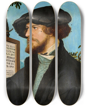 Triptych art skateboard deck of Hans Holbein The Younger Portrait Of Bonifacius Amerbach by Hans Holbein The Younger (1497-1543)